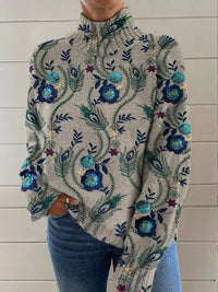Georgia | Women's Elegant Floral Embroidered Turtleneck Sweater
