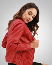 Cecily | Women's Stand Collar Leather Biker Jacket
