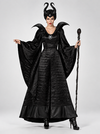Women's Gothic Witch Costume with Hooded Cloak and Dress