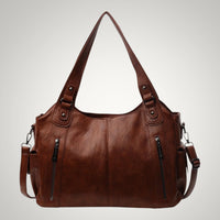 Women's Casual Zippered Leather Tote Bag