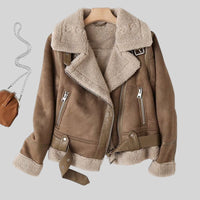 Mia | Women's Elegant Leather Sherpa Biker Jacket
