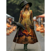 Women's Halloween Witch Print A-Line Maxi Dress