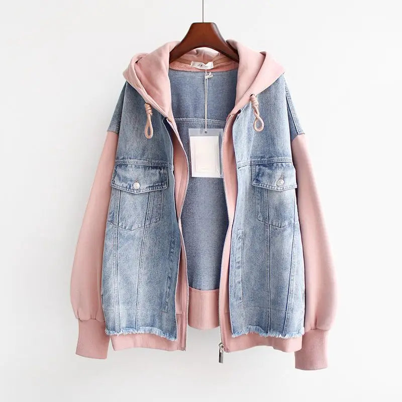 Bella | Women's Oversized Colour-Block Denim Hoodie Jacket with Zipper