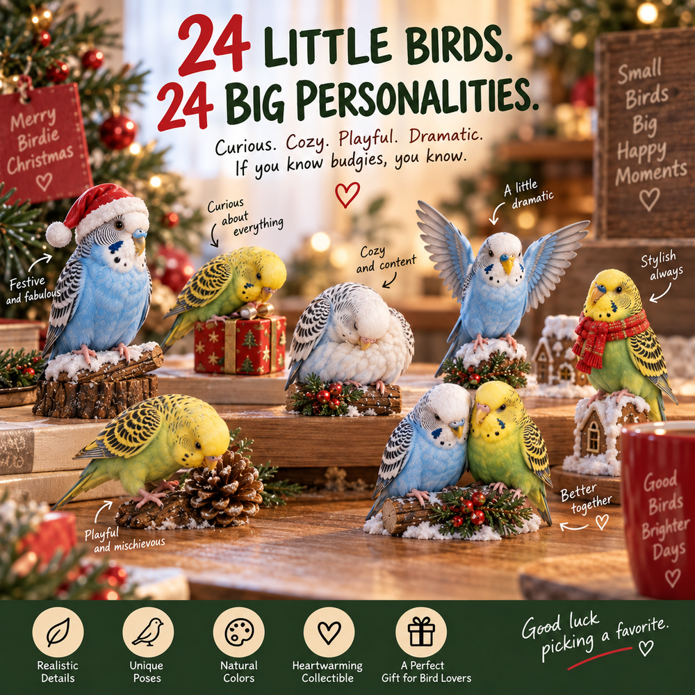 Budgie Advent Calendar 24 Collectible Bird Figurines