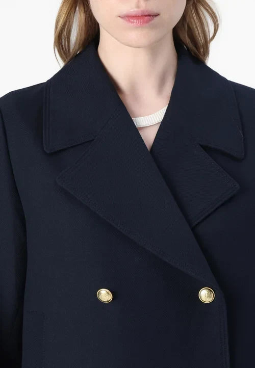 Caroline | Women's Cropped Oversized High Neck Button Front Pea Coat