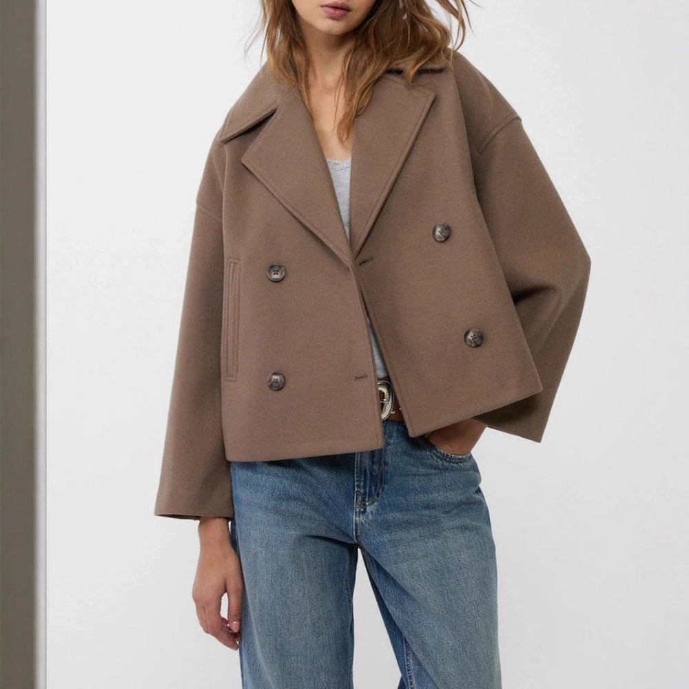 Cecily | Women's Boxy Double Breasted Wool Blend Pea Coat
