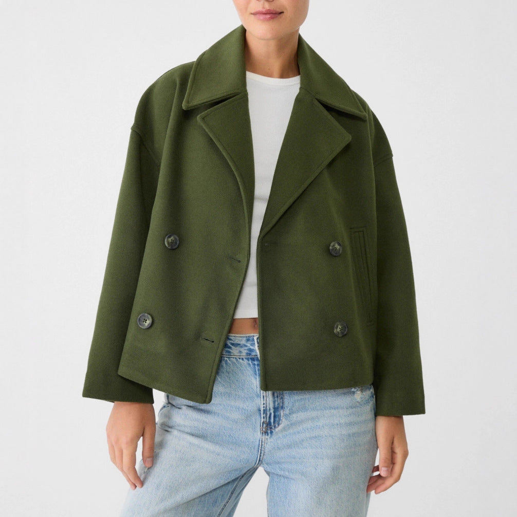 Cecily | Women's Boxy Double Breasted Wool Blend Pea Coat