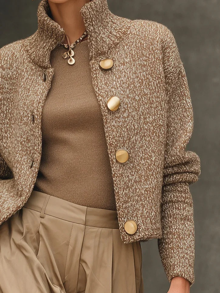 Chloe | Women's Camel Turtleneck Button-Down Cardigan Sweater