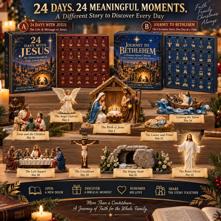 Christian Advent Calendar with 24 Collectible Biblical Figures