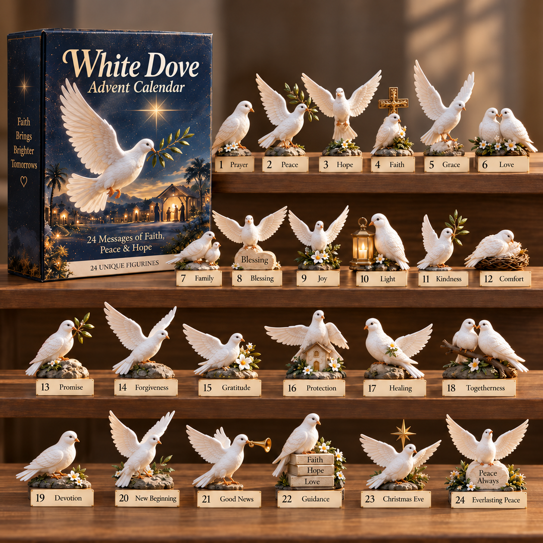 Christian Advent Calendar with 24 White Dove Figurines