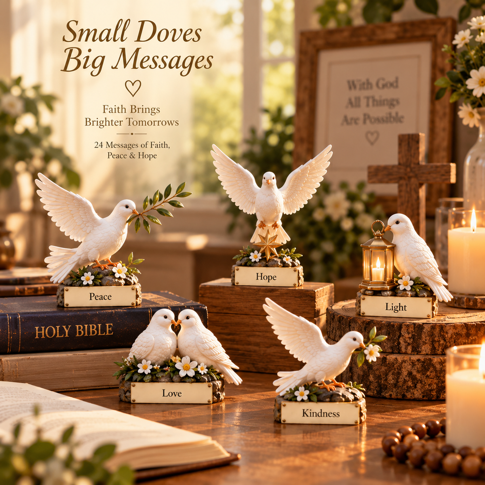 Christian Advent Calendar with 24 White Dove Figurines