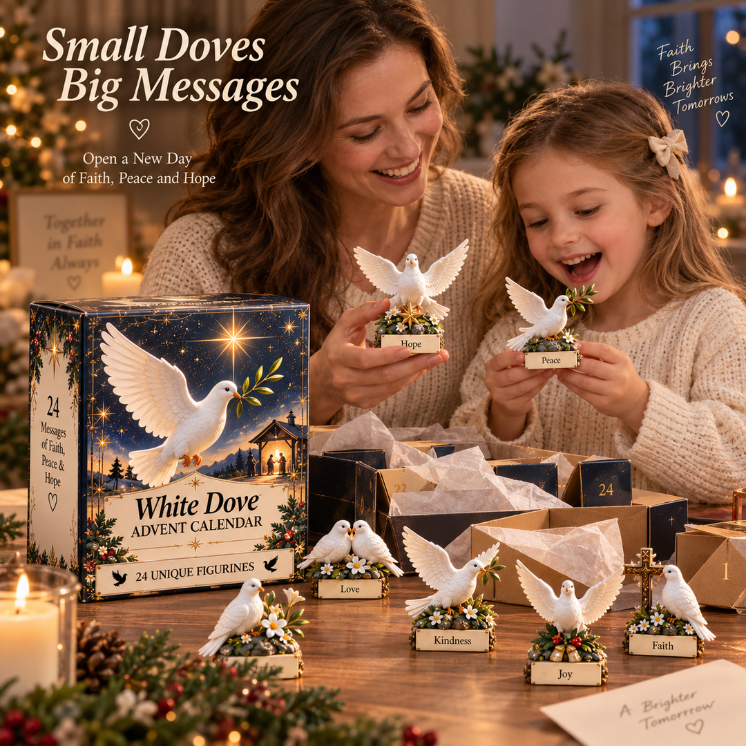 Christian Advent Calendar with 24 White Dove Figurines