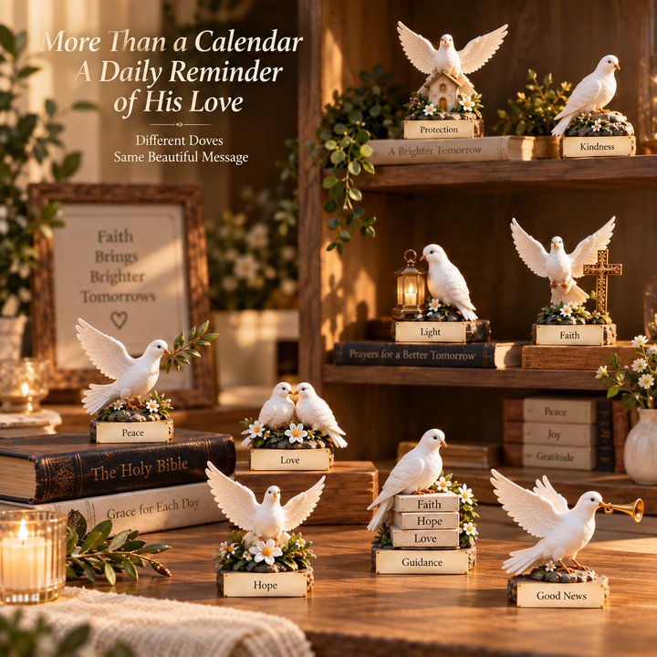 Christian Advent Calendar with 24 White Dove Figurines