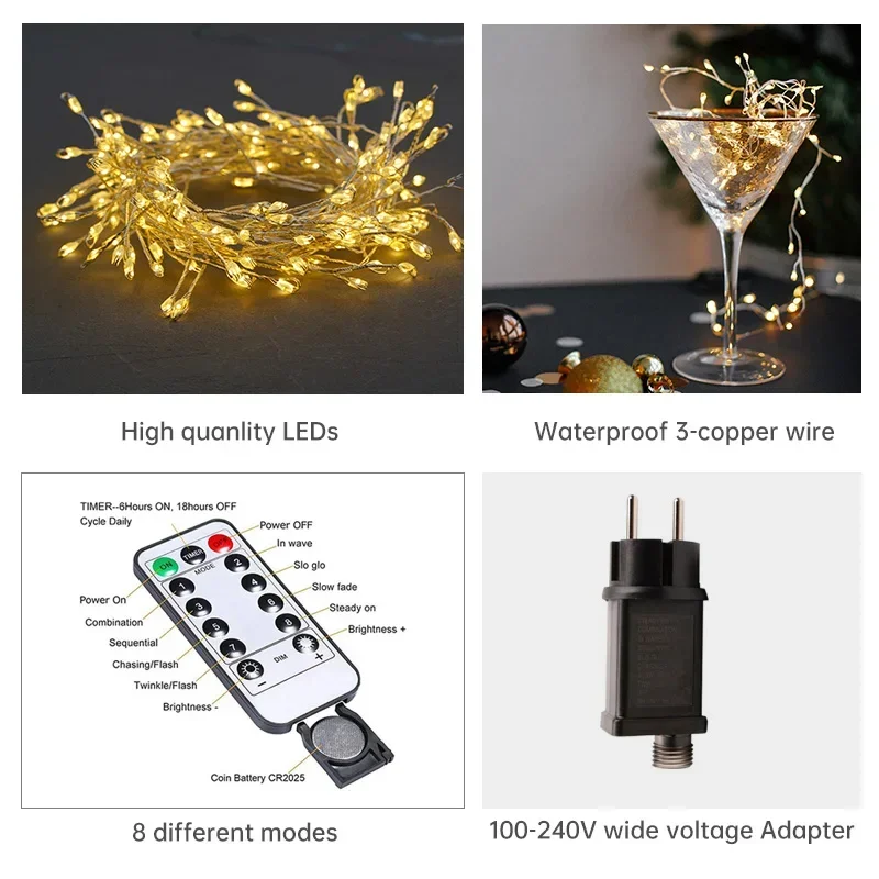 Christmas String Lights Remote Control Warm White LED Decorative