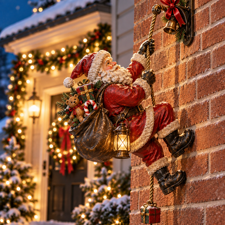 Christmas Wall Decorations Climbing Santa with Lantern and Rope