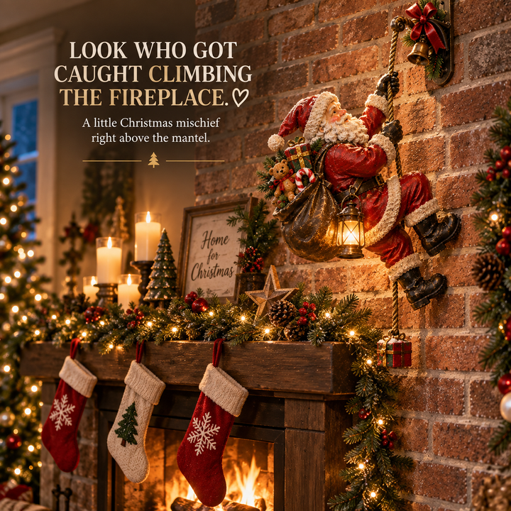 Christmas Wall Decorations Climbing Santa with Lantern and Rope