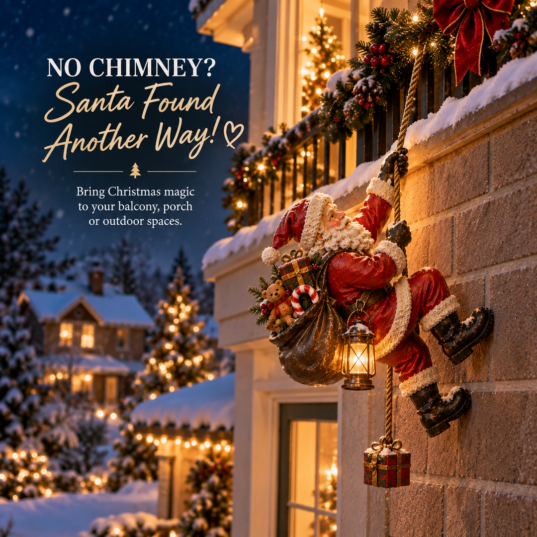 Christmas Wall Decorations Climbing Santa with Lantern and Rope