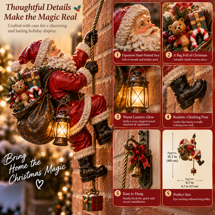 Christmas Wall Decorations Climbing Santa with Lantern and Rope