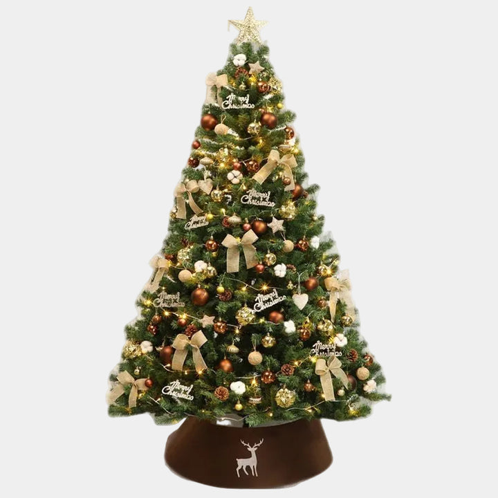 Decorated Artificial Christmas Tree with Gold Ornaments and Star Topper