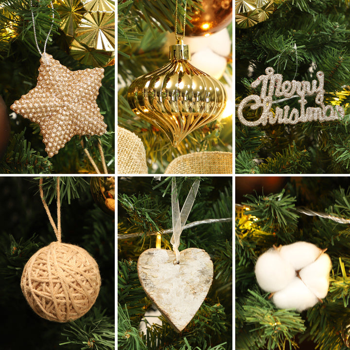 Decorated Artificial Christmas Tree with Gold Ornaments and Star Topper
