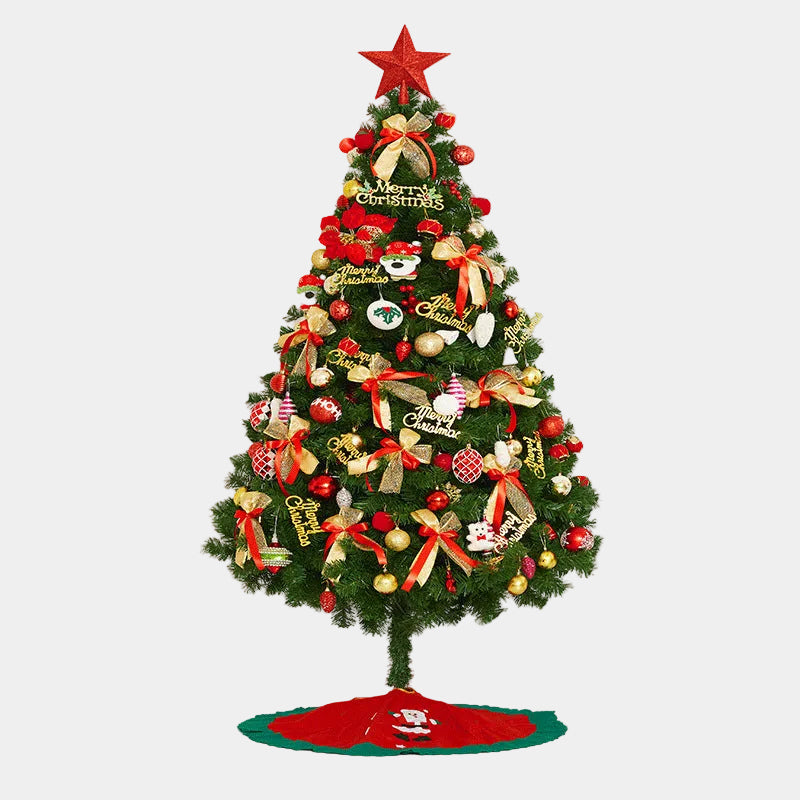 Decorated Artificial Christmas Tree with Red and Gold Ornaments