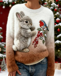 Diana | Women's Plush Fuzzy Plush Sweater with Christmas Bunny