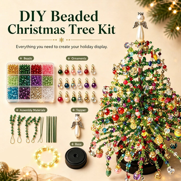 Diy Christmas Tree Kit with Beaded Ornaments and Warm Lights