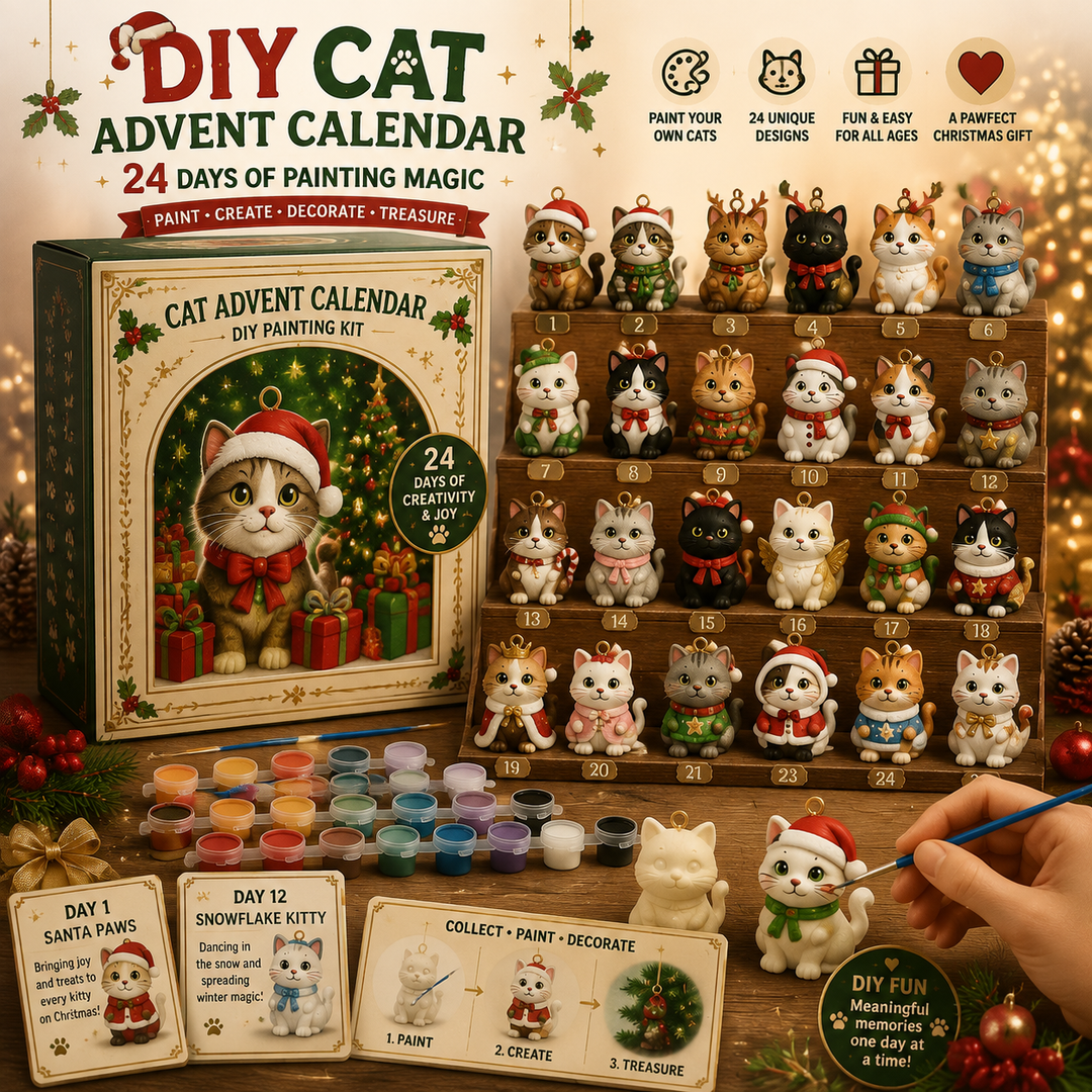 DIY Fillable Advent Calendar with 24 Cat Painting Ornaments