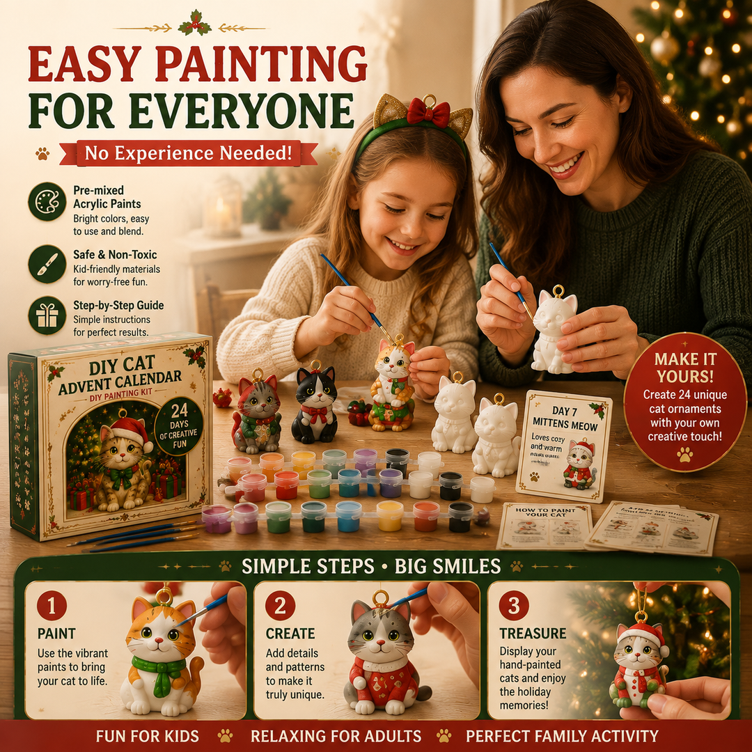 DIY Fillable Advent Calendar with 24 Cat Painting Ornaments