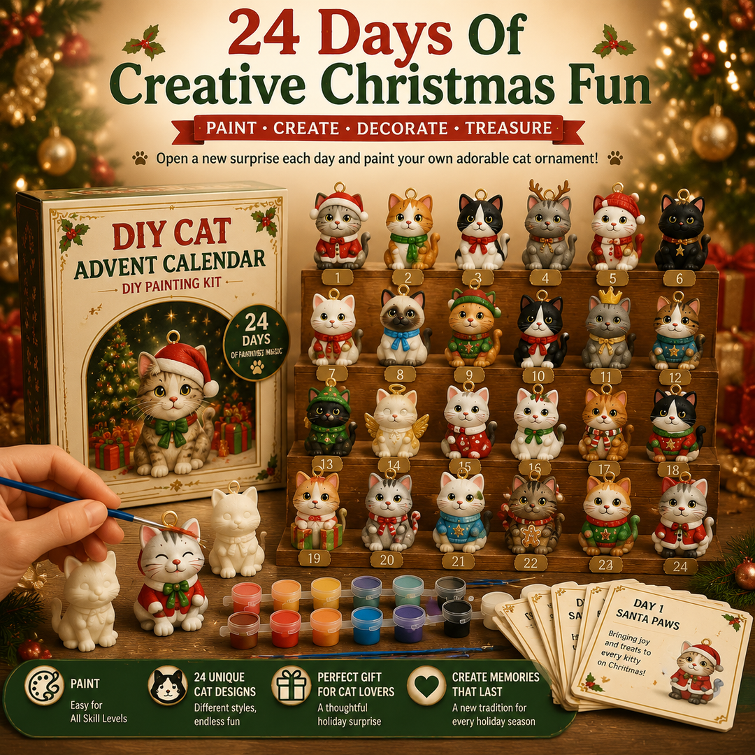 DIY Fillable Advent Calendar with 24 Cat Painting Ornaments
