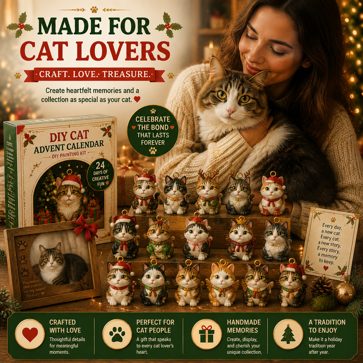 DIY Fillable Advent Calendar with 24 Cat Painting Ornaments