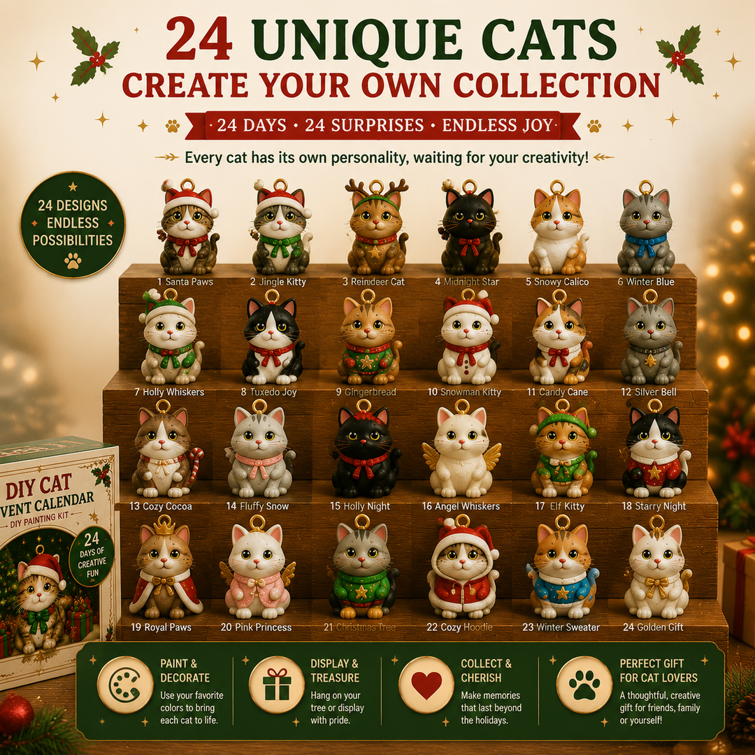DIY Fillable Advent Calendar with 24 Cat Painting Ornaments