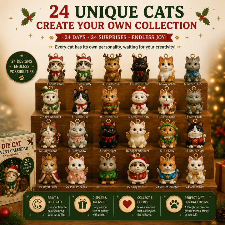 DIY Fillable Advent Calendar with 24 Cat Painting Ornaments