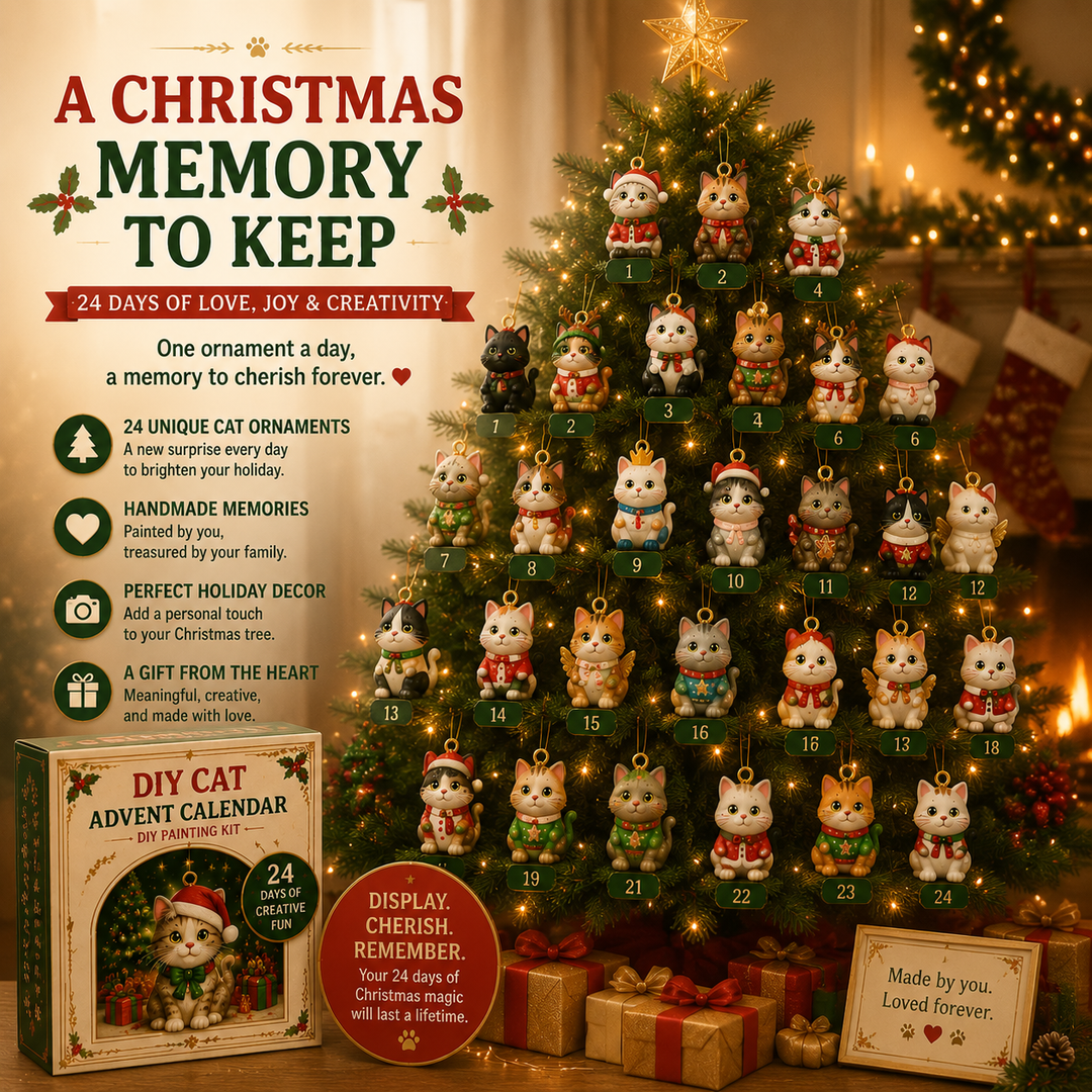 DIY Fillable Advent Calendar with 24 Cat Painting Ornaments
