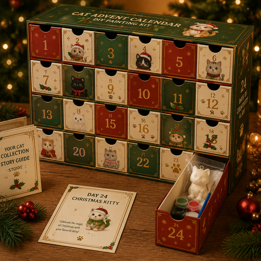 DIY Fillable Advent Calendar with 24 Cat Painting Ornaments