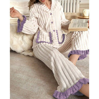 Esme | Women's Cosy Ruffle-Trim Two-Piece Pajama Set