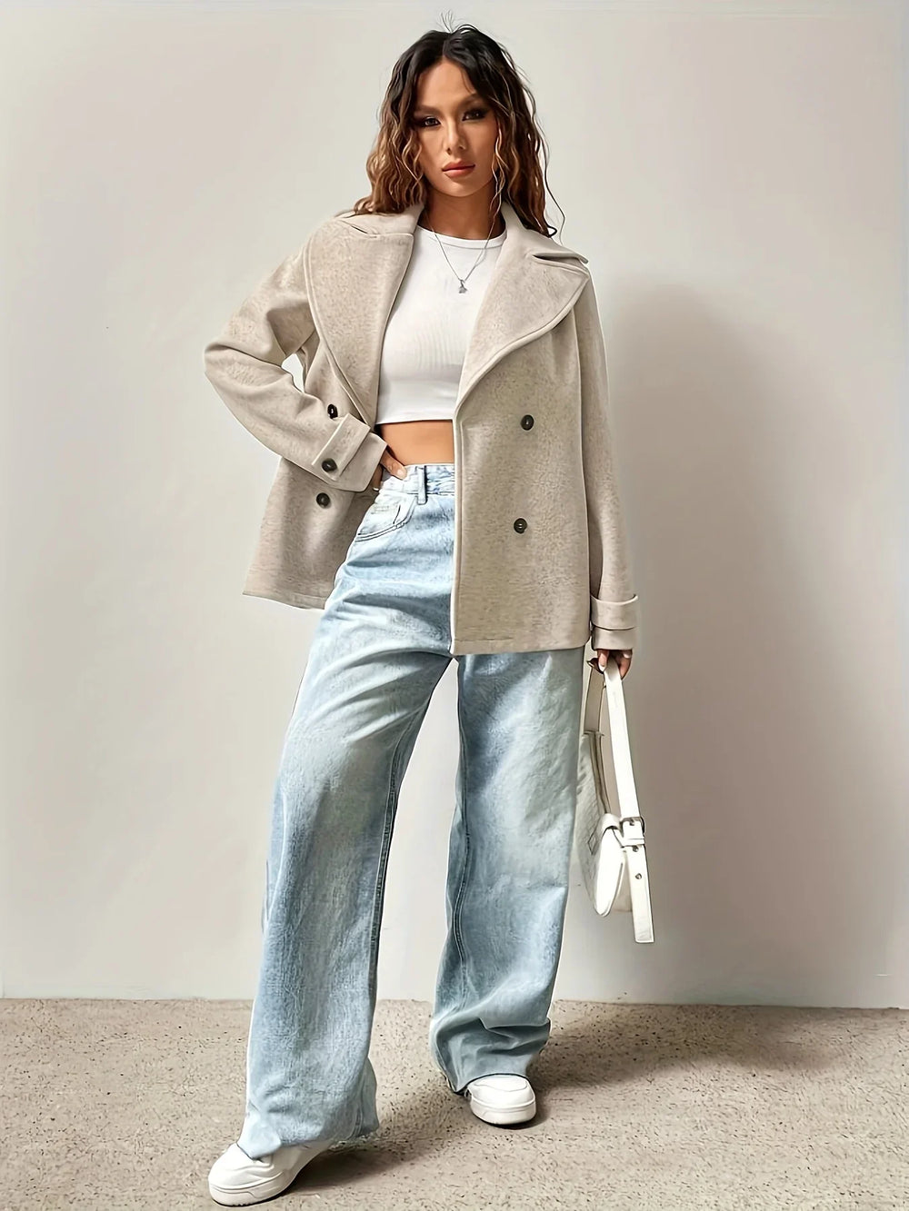 Evie | Women's Double Breasted Oversized Wool Pea Coat