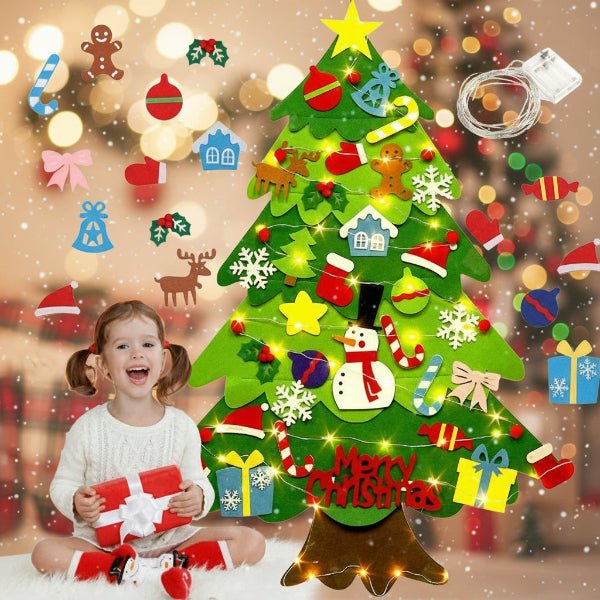 Felt Artificial Christmas Tree with LED Lights and Removable Ornaments