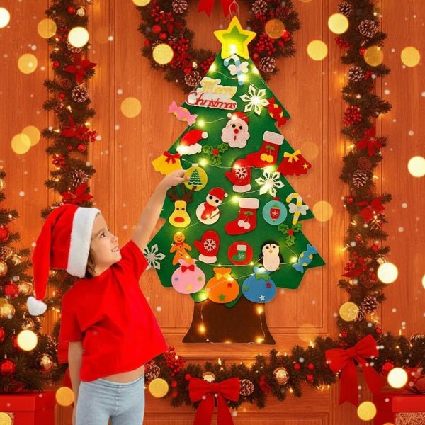 Felt Artificial Christmas Tree with LED Lights and Removable Ornaments