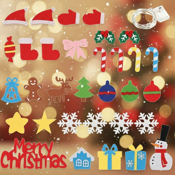Felt Artificial Christmas Tree with LED Lights and Removable Ornaments