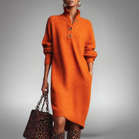 Francay | Women's High Neck Knit Midi Sweater Dress