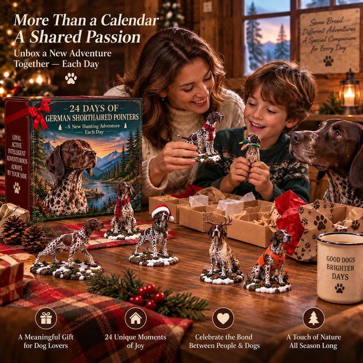 German Shorthaired Pointer Advent Calendar - 24 Unique Hand-Painted Daily Figurines
