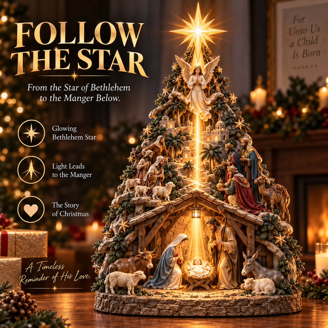 Glowing Star Tree Topper with Nativity Scene