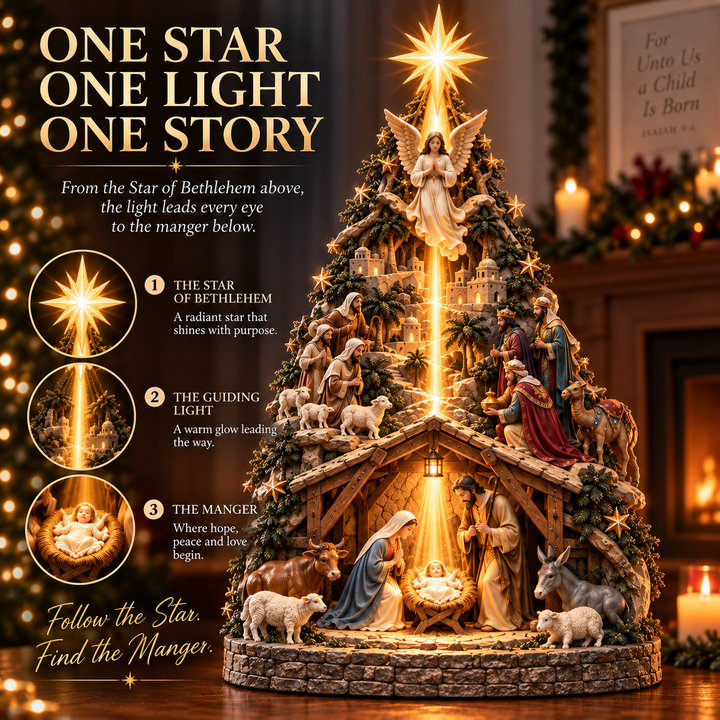 Glowing Star Tree Topper with Nativity Scene