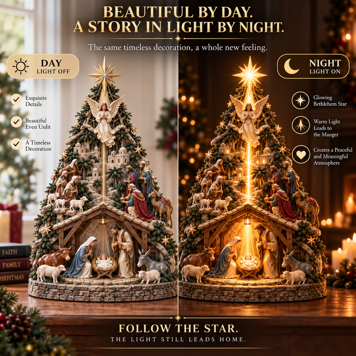 Glowing Star Tree Topper with Nativity Scene