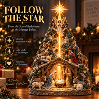 Glowing Star Tree Topper with Nativity Scene and LED Light