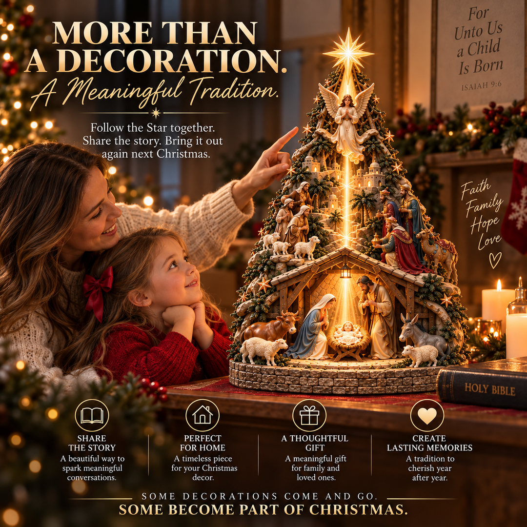 Glowing Star Tree Topper with Nativity Scene and LED Light