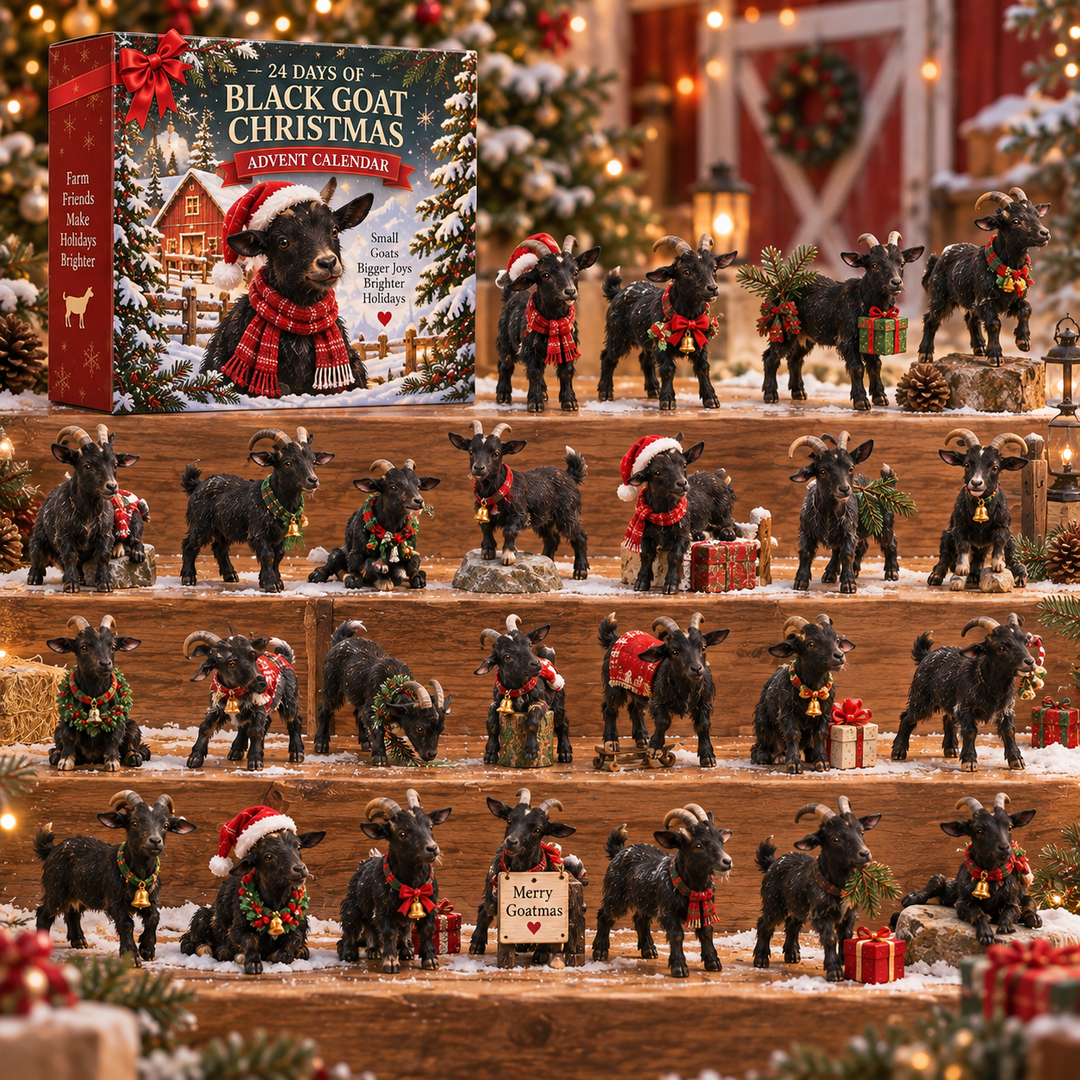 Goat Advent Calendar with 24 Collectible Black Goat Figurines
