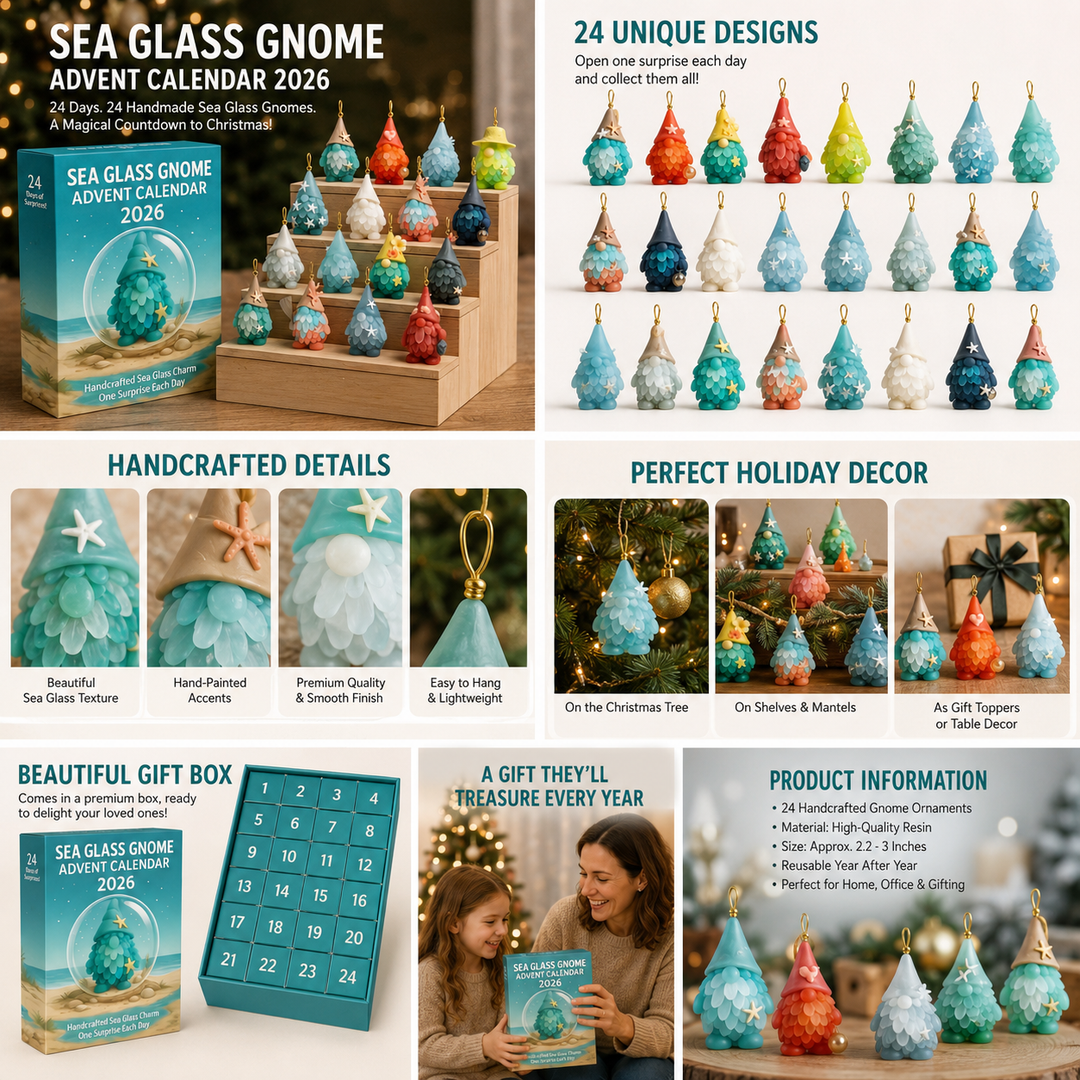 Handcrafted Gnome Advent Calendar with Sea Glass Charms