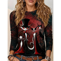 Women's Halloween Cat Graphic Long Sleeve Top